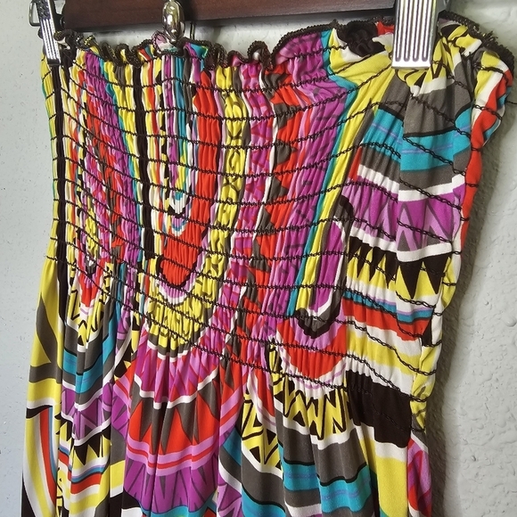 1.2.3 Vibrant Multicolor Smocked Midi‎ Dress Attached Beaded Necklace S Small - Picture 7 of 10